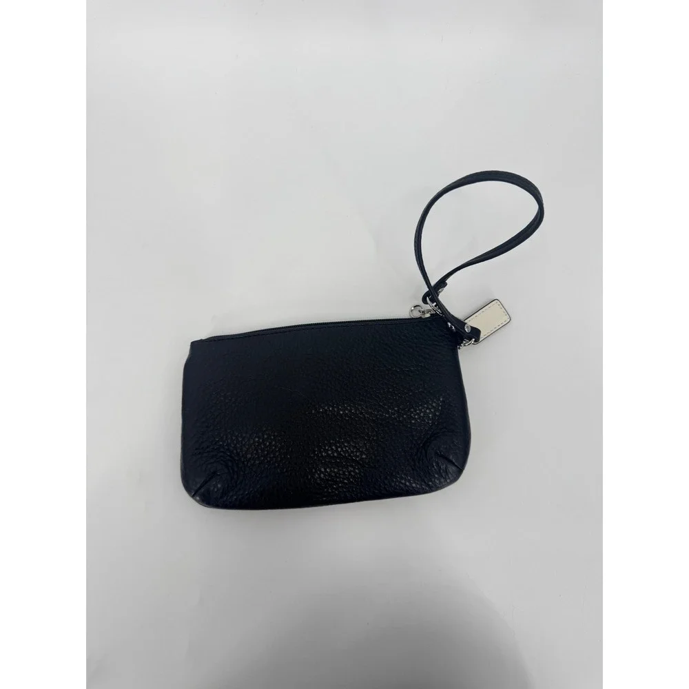 Y2K Coach Park Leather Medium Wristlet Black White Contrast Stitching Silver‎